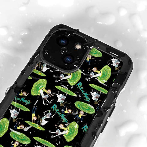 Adult Swim Rick and Morty Portal Pattern iPhone 15 Waterproof Case